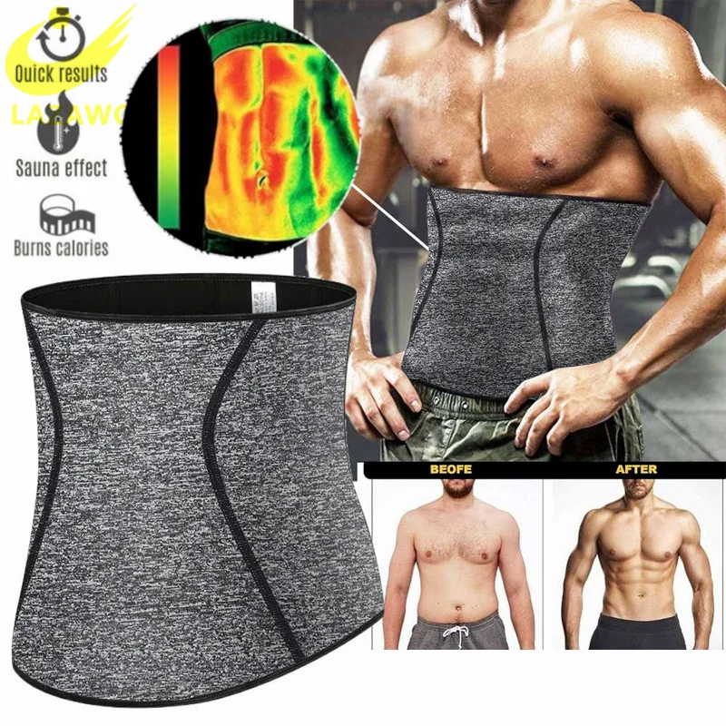 LAZAWG Mens Neoprene Waist Trainer Belt Slimming Body Shaper Sauna Sweat Weight Loss Reduce Corsets Burner Workout Stomach Belt