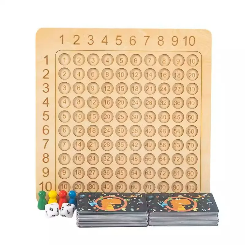 99 Juego de mesa de multiplicación de madera: juguete educativo Montessori para niños, conteo de matemáticas, cien tableros y pensamiento