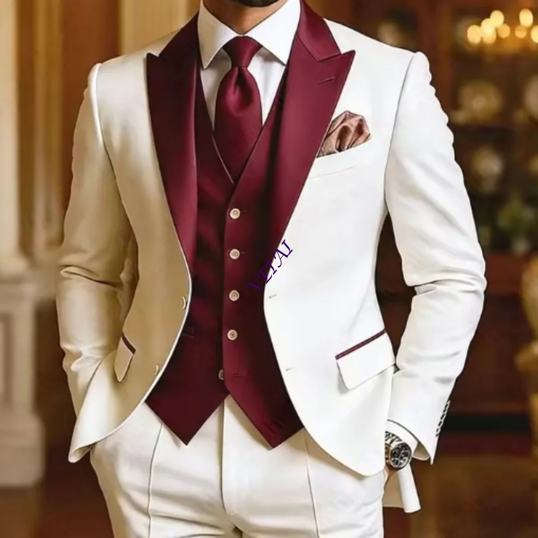 CustomizedMophiel Men's Suits Peaked Lapel Single Breasted Wedding Suit Tuxedo 3 Piece Prom Slim Fit Office Business Blazer Cust