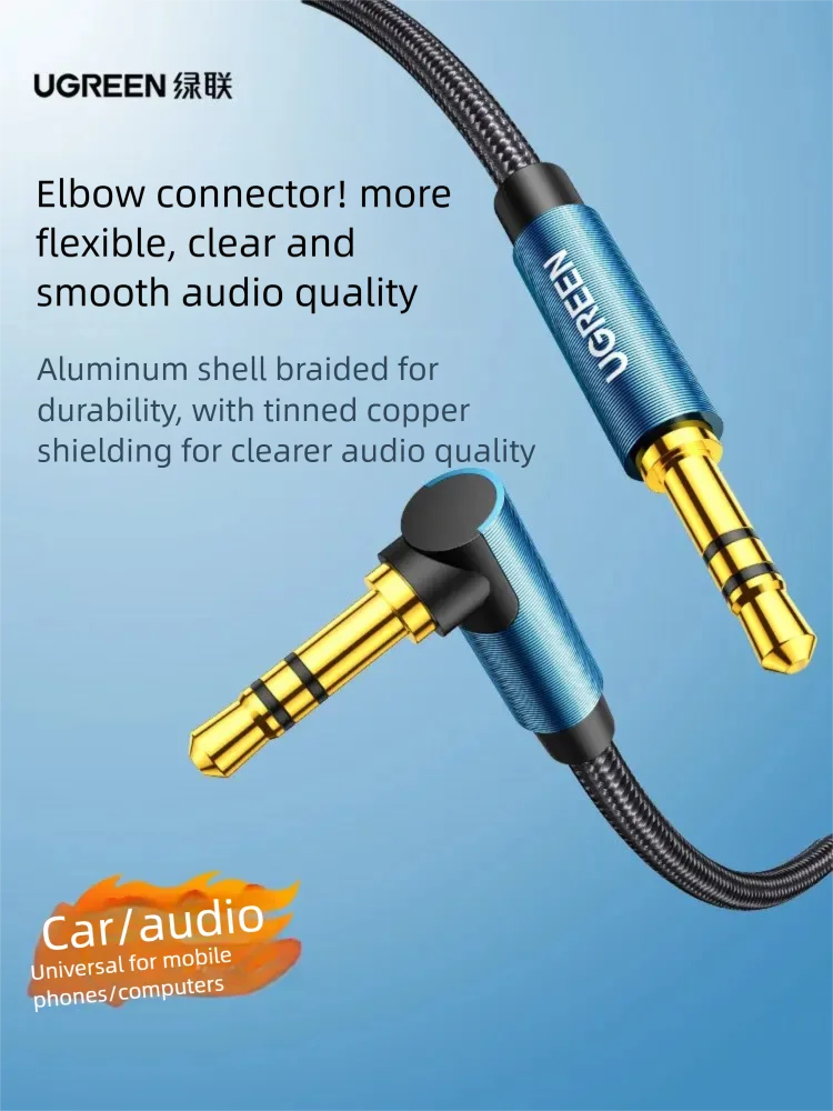 3.5mm Male to Male Aux Audio Cable Elbow for Car Audio Speaker Computer Mobile Phone Data Output Conversion Adapter