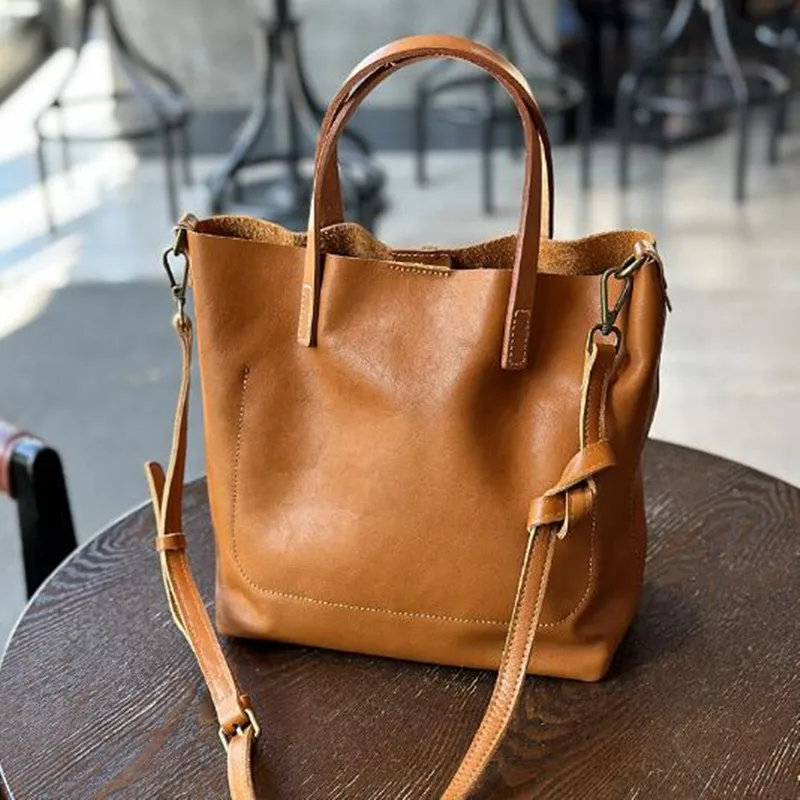 2024 new Japanese vintage cowhide handbag Female fashion trend temperament commuter bag leather shoulder crossbody bag