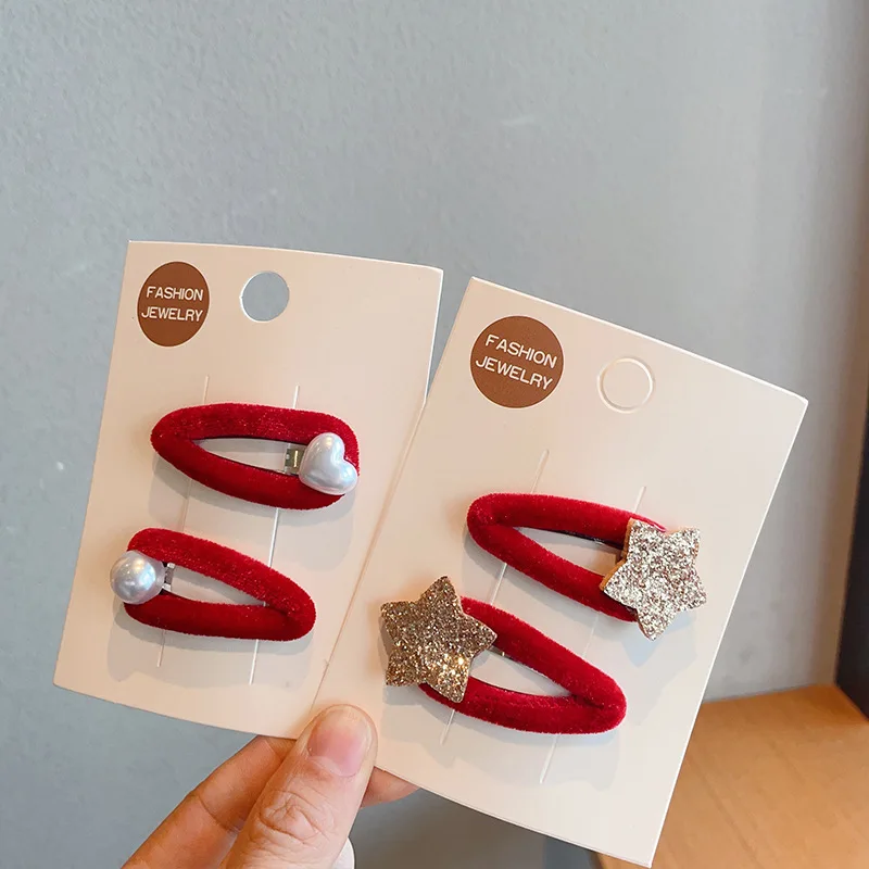 Hair Clips Plush Water Drop Pearl Heart Star Red Chinese Style BB Barrettes Non Slip Soft Grip for Girls Kids Party Travel