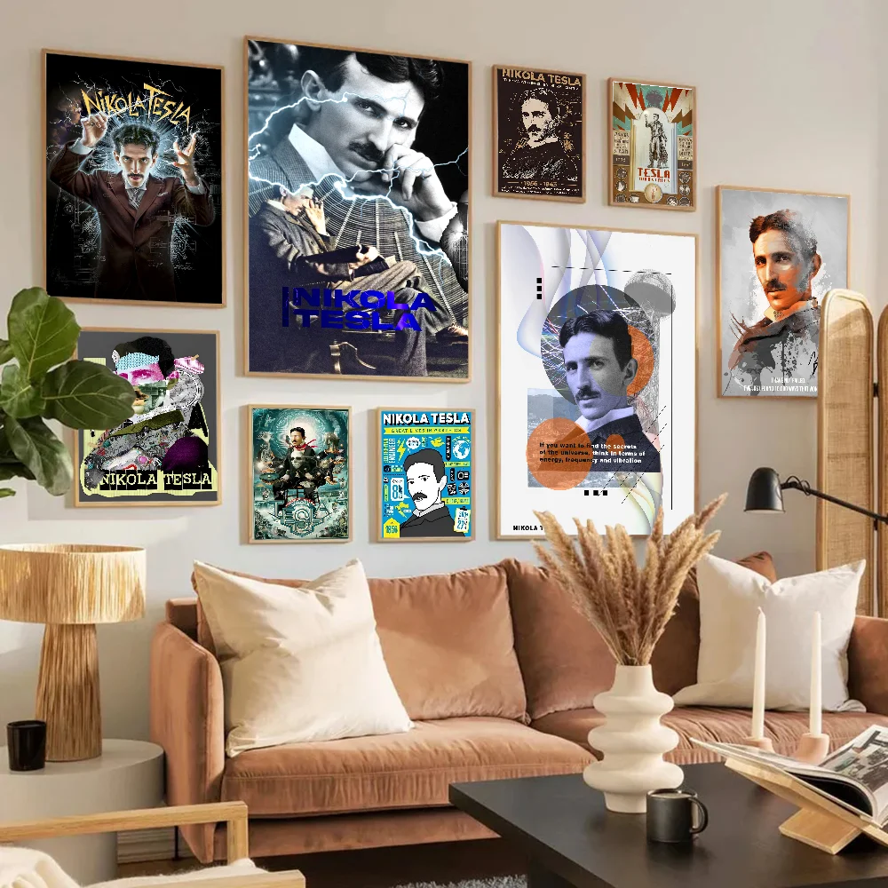 Famous Scientists Nikola Tesla Good Quality Prints And Posters Waterproof Paper Sticker Coffee House Bar Posters Wall Stickers