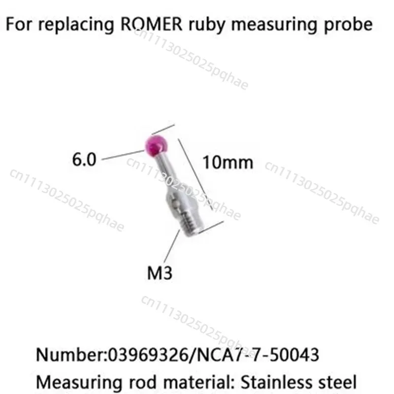 1PC CNC CMM Probe Tip 6.0mm Ruby Ball 3D Tester Sensing M3 Tip 10mm Touch Probe Stylus 03969326 / NCA7-7-50043