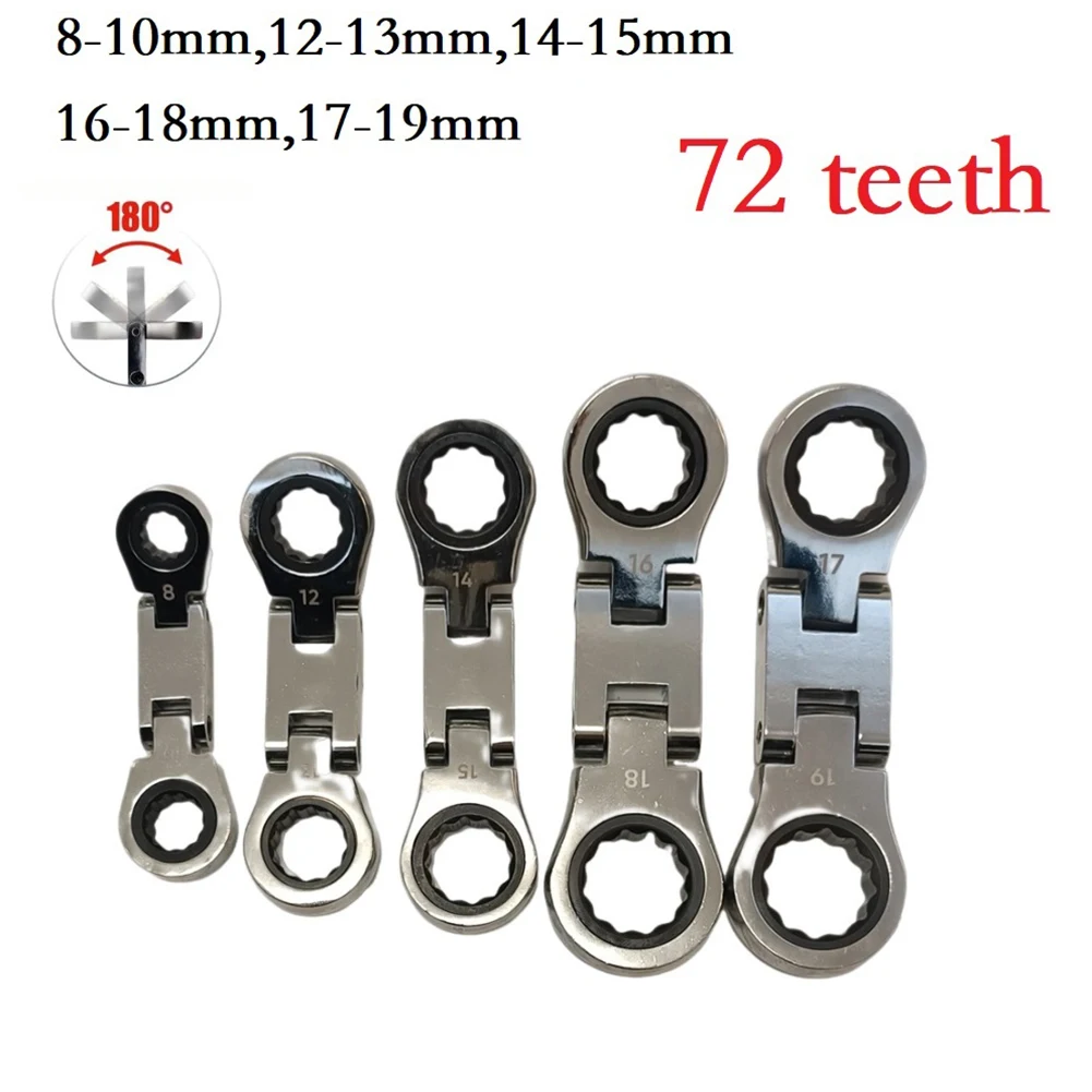 

5pcs Flex Head Ratcheting Wrench Set- Metric Ratchet Combination Wrenches Gear Spanner Set Car Key Wrench Repair Tool Set