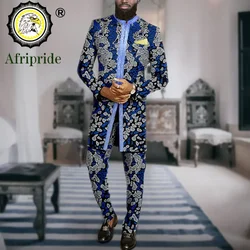 African Suits for Men Slim Fit Embroidery Print Blazer and Ankara Pants 2 Piece Set Formal Outfits Dashiki Jacket A2316065