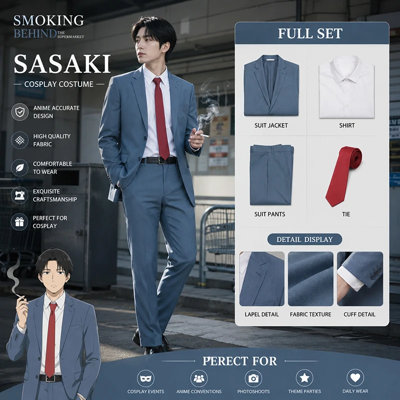 Smoking Behind the Supermarket with You Cosplay Costumes Sasaki Cosplay suit Comic Con Role Play uniforms Halloween Cosplay