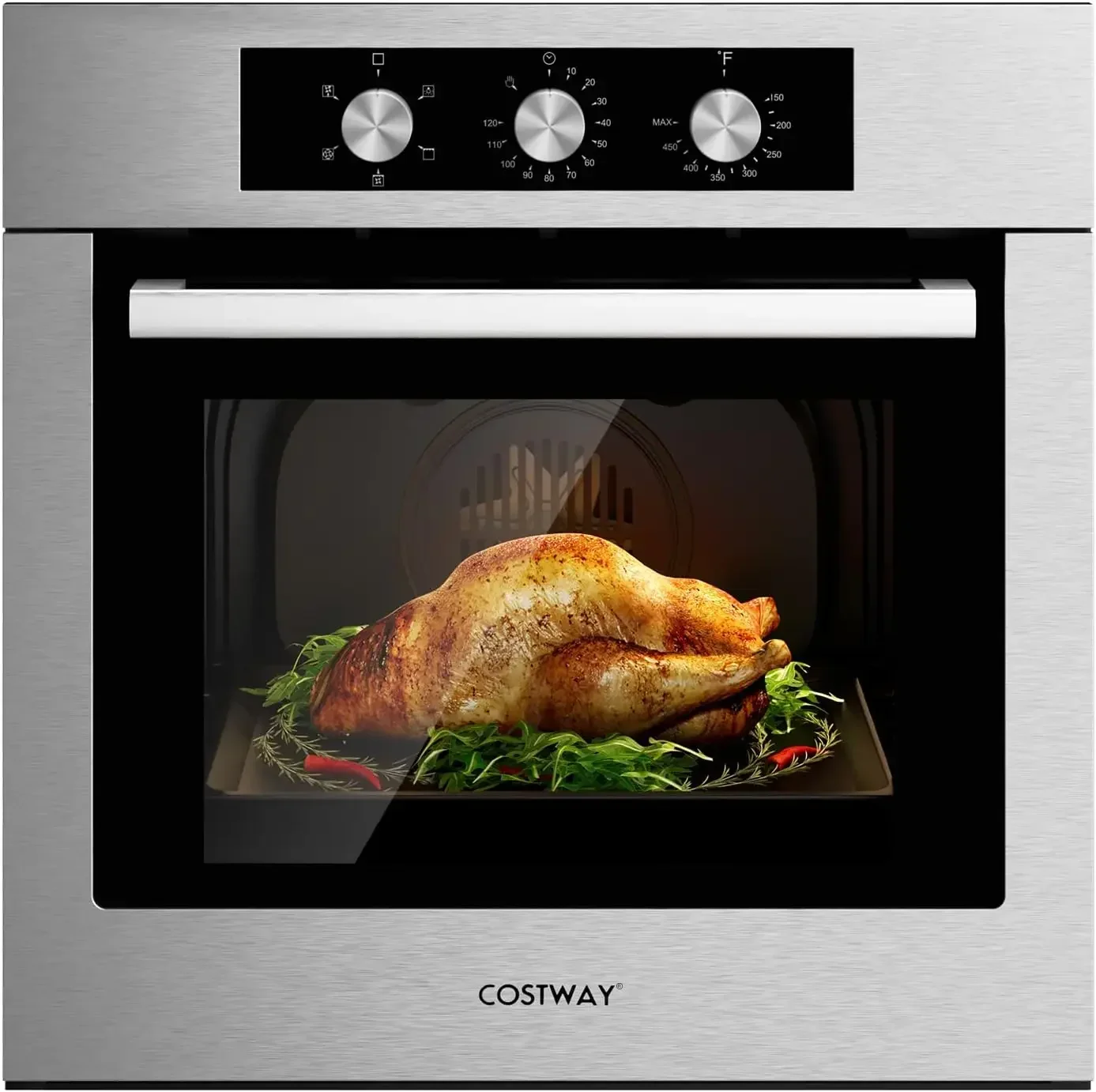 

COSTWAY 24"Single Wall Oven, Electric Built-in Wall Oven with 2.47Cu. Ft. Capacity,5 Cooking Functions,360° Rotisserie and Timer