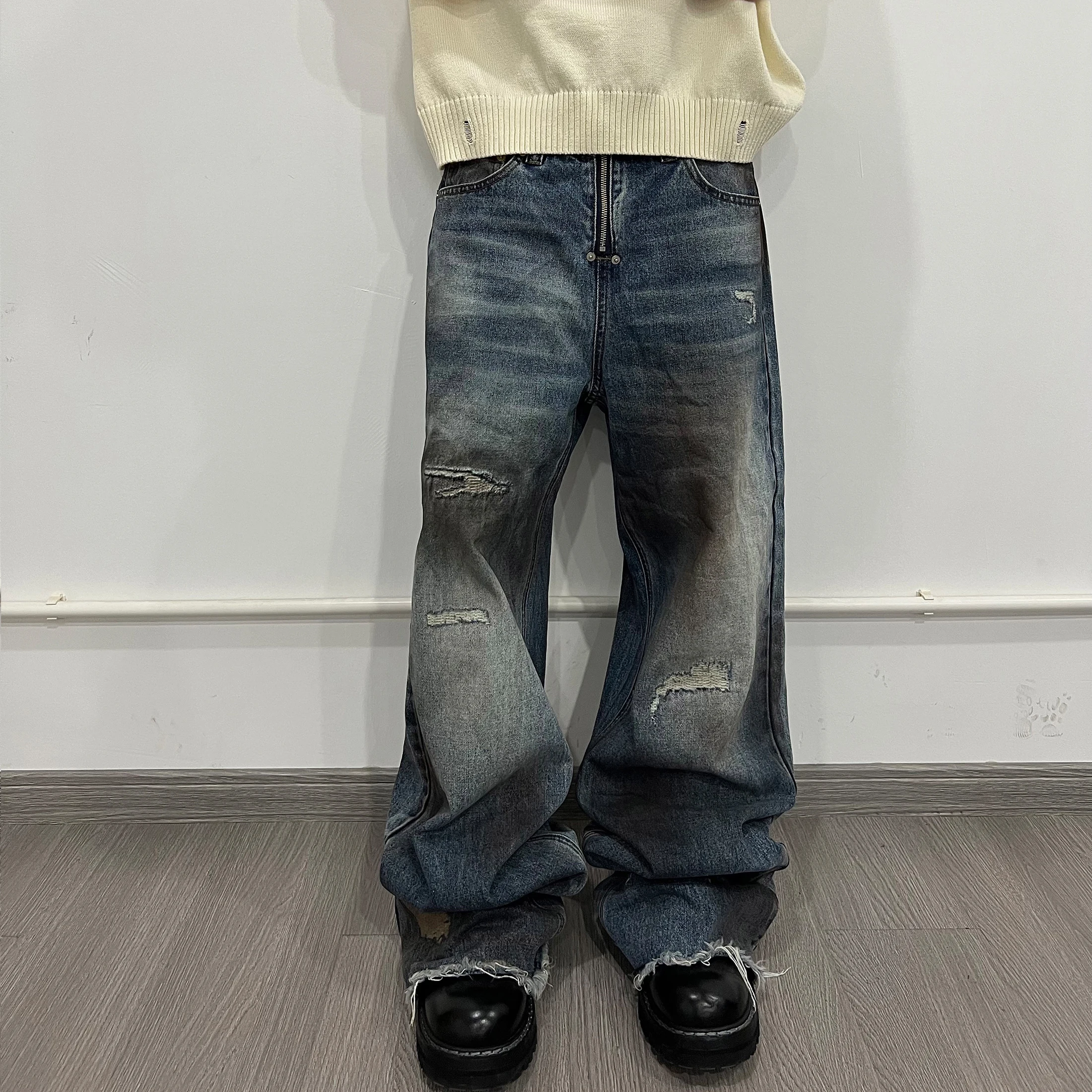 NIGO Men's Spring And Autumn Dirty Vintage Old Denim Jeans High Street Trend Spring And Summer Straight Pants #NGTOP11953