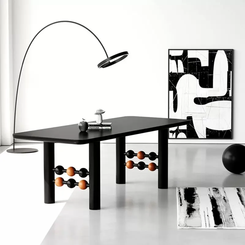 

French solid wood dining table antique living room long table simple designer retro workbench black creative desk