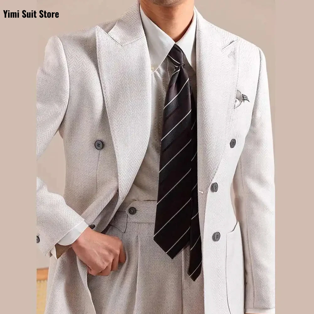 

New Men's Suit 2 Double Breasted Pieces Peak Lapel Business Banquet Tuxedos Formal Wedding Dress Party Suits Blazer+Pants