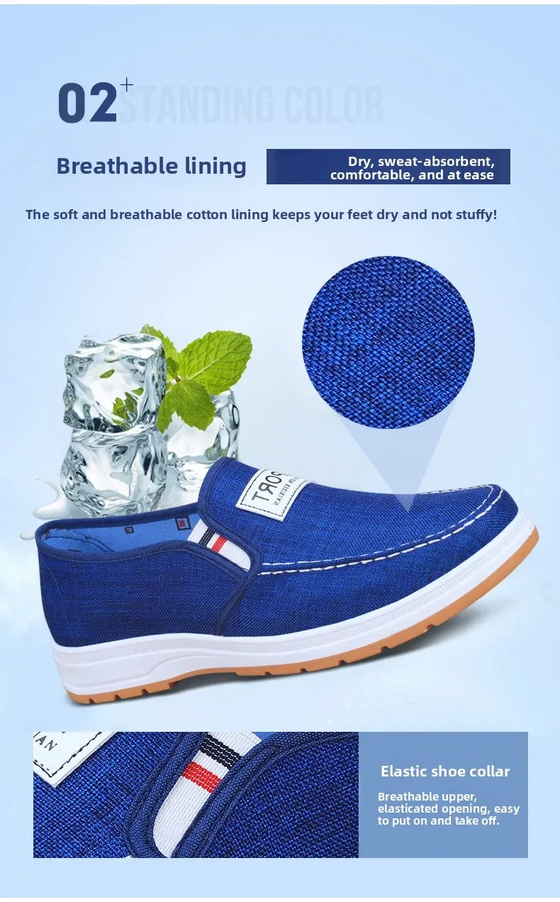 Sommer-Herren-Slipper aus Segeltuch, bequeme Schuhe mit weicher Sohle, leichtgewichtige, rutschfeste Arbeitsschuhe für ältere Menschen, zum Fahren geeignet. – Detail 7