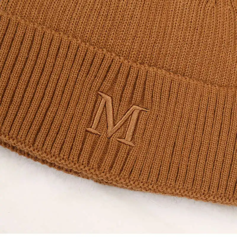 2022 new cartoon cute ear wool hat M letter embroidery knitted hat autumn and winter double-layer thickened warm hat