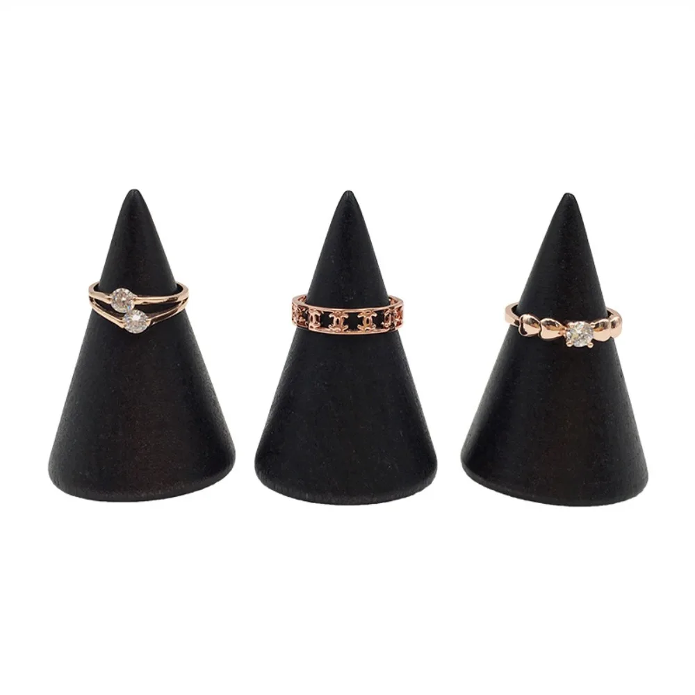 Wooden Black Conical Ring Holder Counter Jewelry Display Jewelry Storage Base Jewelry Display Rack Props Ornaments