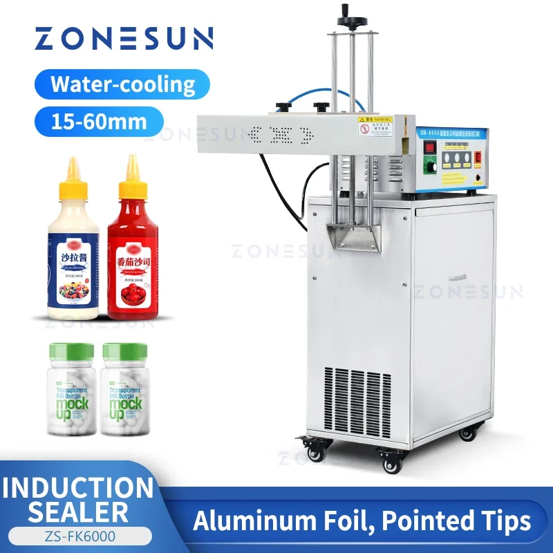 ZONESUN Induction Sealer Aluminum Foil Pointed Tip Top Plastic Lid Bottle Cap Sealing Machine Production Line ZS-FK6000