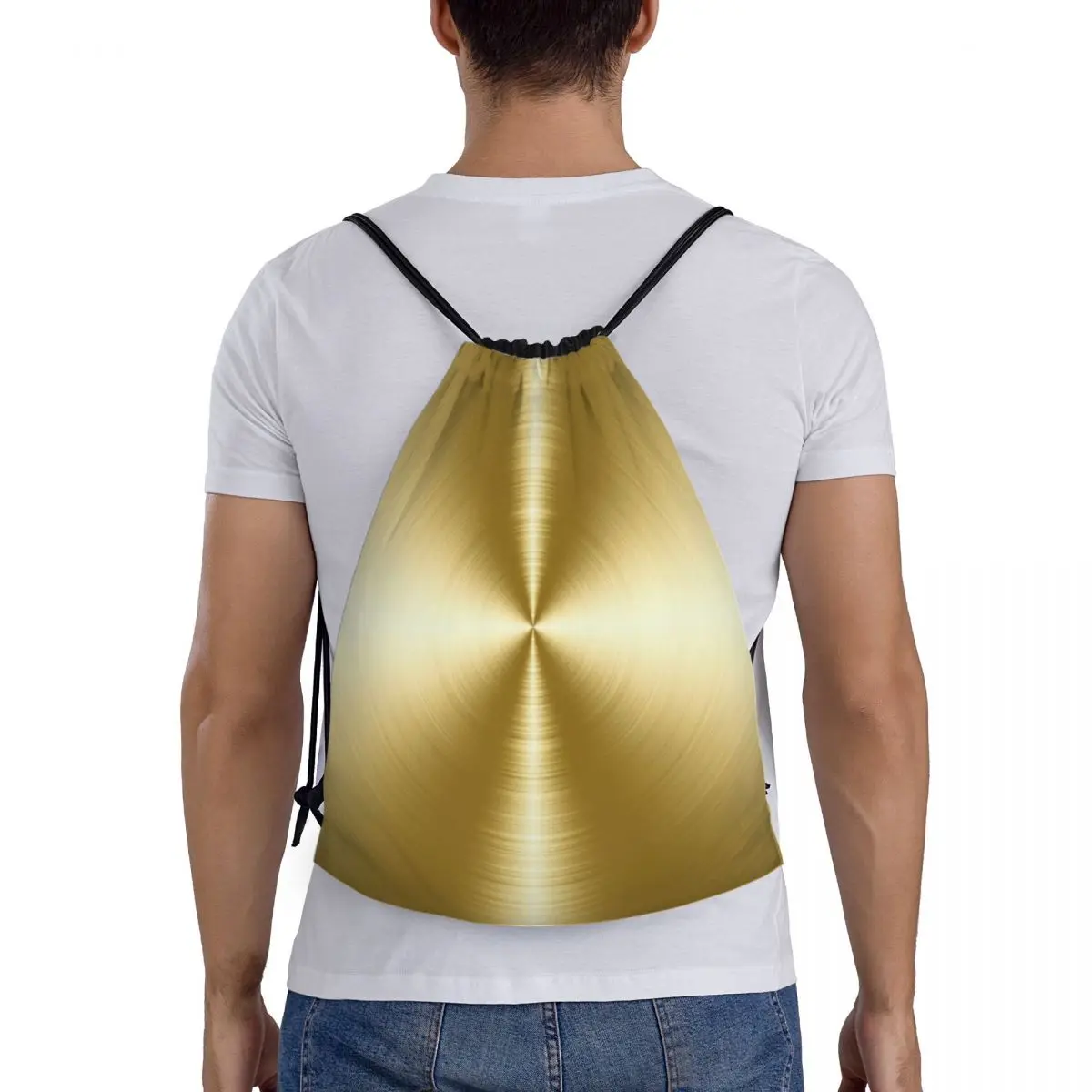 

Brushed Gold Radial Metal Backpacks Fashion Portable Drawstring Bags Storage Bag Book Bags For Travel School