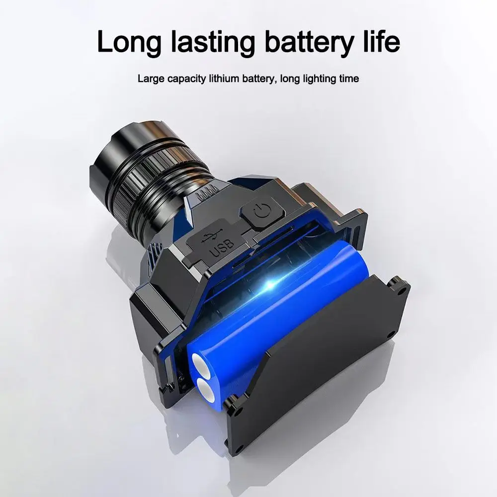 Farol LED de alta potência durável com zoom à prova d'água luz de sapo montada na cabeça luz de pesca noturna