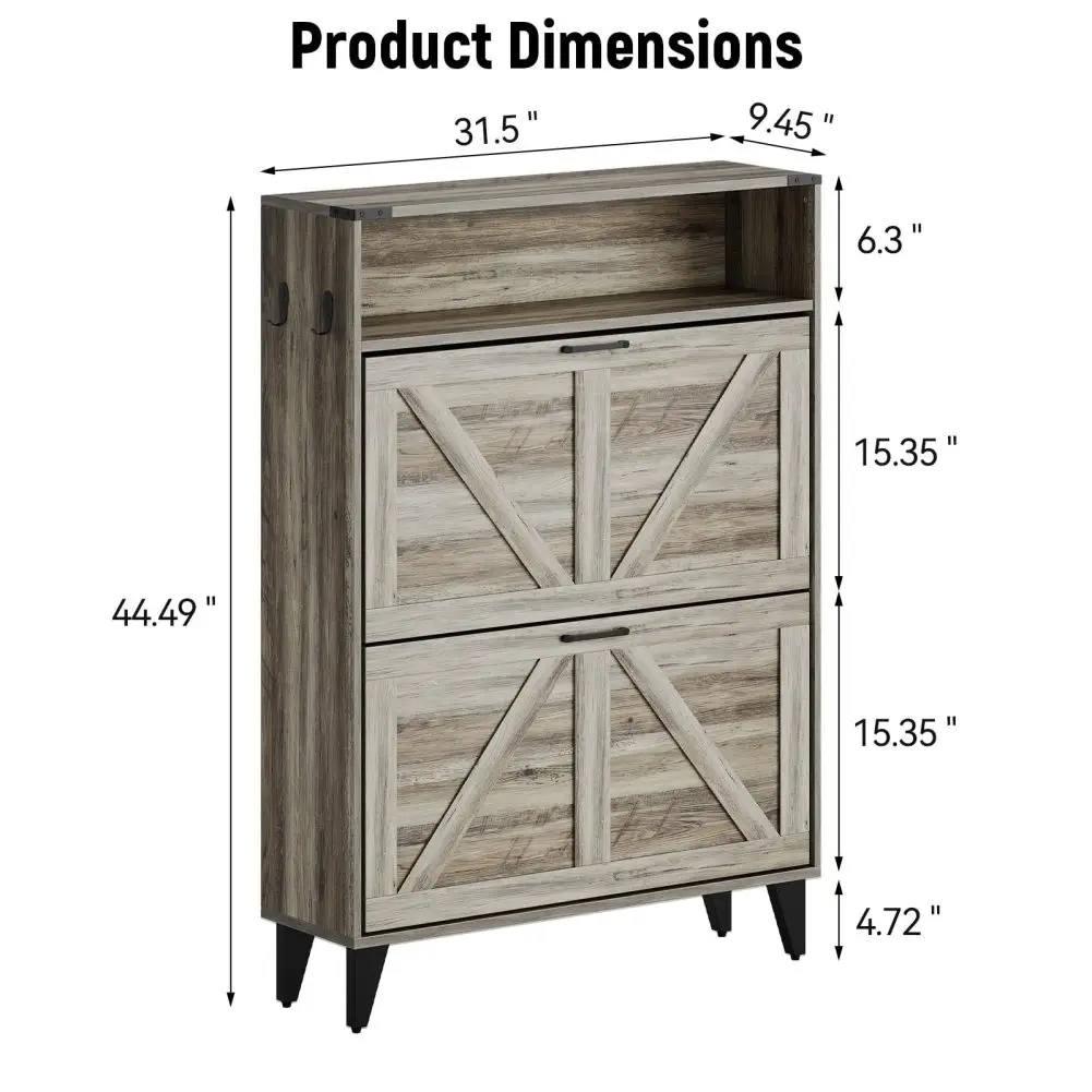 Shoe Cabinet with 2 Flip Drawers, Front Door Shoe Rack with Metal Legs and Adjustable Shelf, Shoe Rack for Front Door Entrance