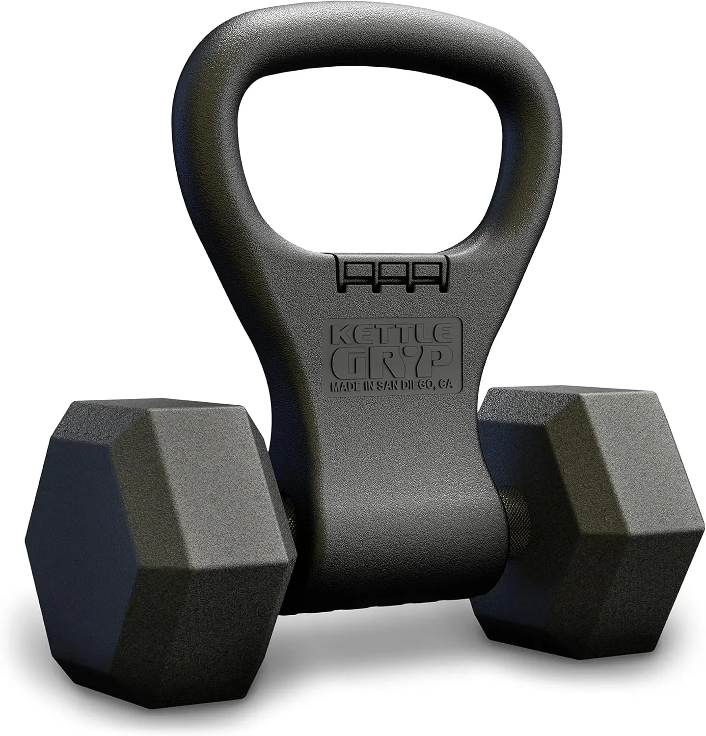 

Convert Dumbbells to Kettlebells with Secure Grip Handle - Made in USA, Lightweight & Portable