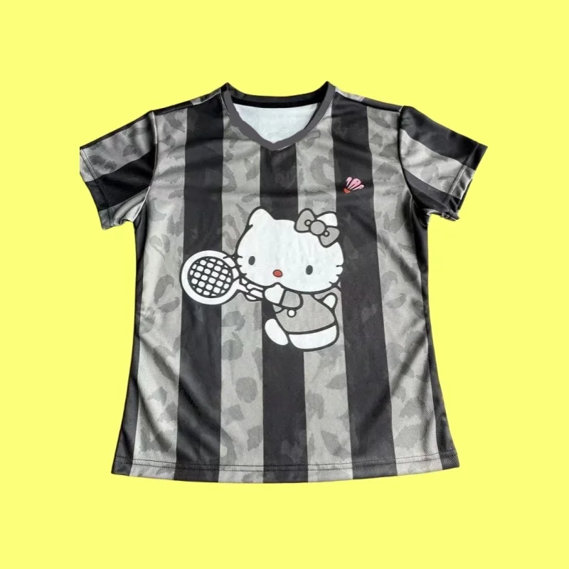 

MOTO-HelloKitty футболка с коротким рукавом и 3D принтом, быстросохнущая дышащая футболка для бадминтона, спортивная тренировка, впитывающая пот для мужчин и женщин