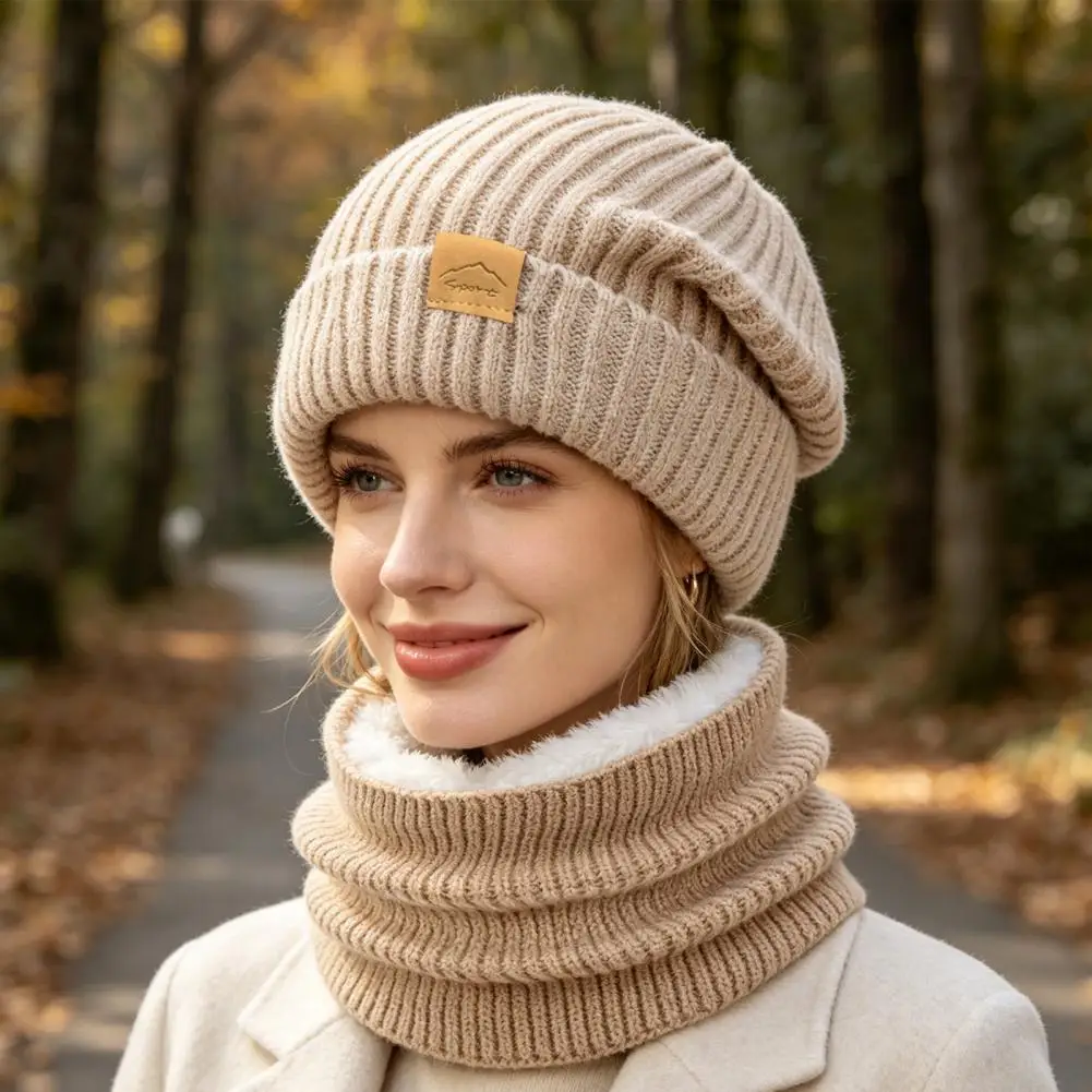 Outdoor Cycling Skiing Hat Winter Hat Neck Warmer Set Fleece Lined Knit Thick Soft Scarf for Women Men Weather for Weather