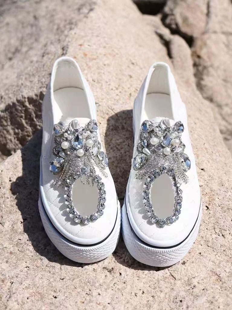 

Холщовая обувь ручной работы с полым жемчугом и стразами, цепочка с кисточками, удобная спортивная женская обувь с низким берцем для отдыха, размеры 35-40