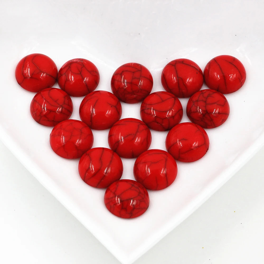 New Fashion 40pcs 8mm 10mm 12mm Dark Red Color Crack Style Flat Back Resin Cabochons Cameo 