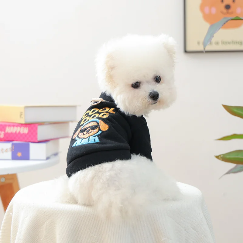

Pet Dog Cat Hoodie Black "Cool Pup" Autumn Winter Warm, Cute Small Puppy Comfortable Cozy Casual Sweatshirt Outfit