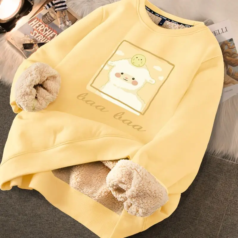 Women\'s Winter 2023 New Korean Style Fleece Sweater Oversize Sweatshirt Y2k Womens Clothing Clothes for Teenagers Urban Blouses