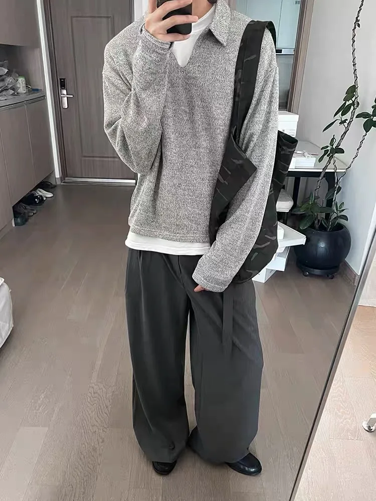 

Свободный крой V-Ne, вязаная длинная све irt, повседневная универсальная осенне-зимняя одежда для отдыха из полиэфирного волокна для мальчиков