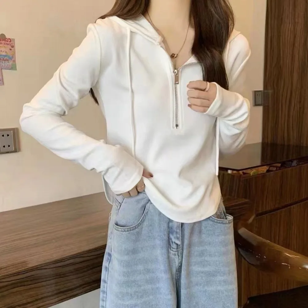 Spring and Autumn Hooded Sweater Women 2023 New Hooded Long Sleeve Short Style Temperament Bottom Top Slim Fit High Waist Top