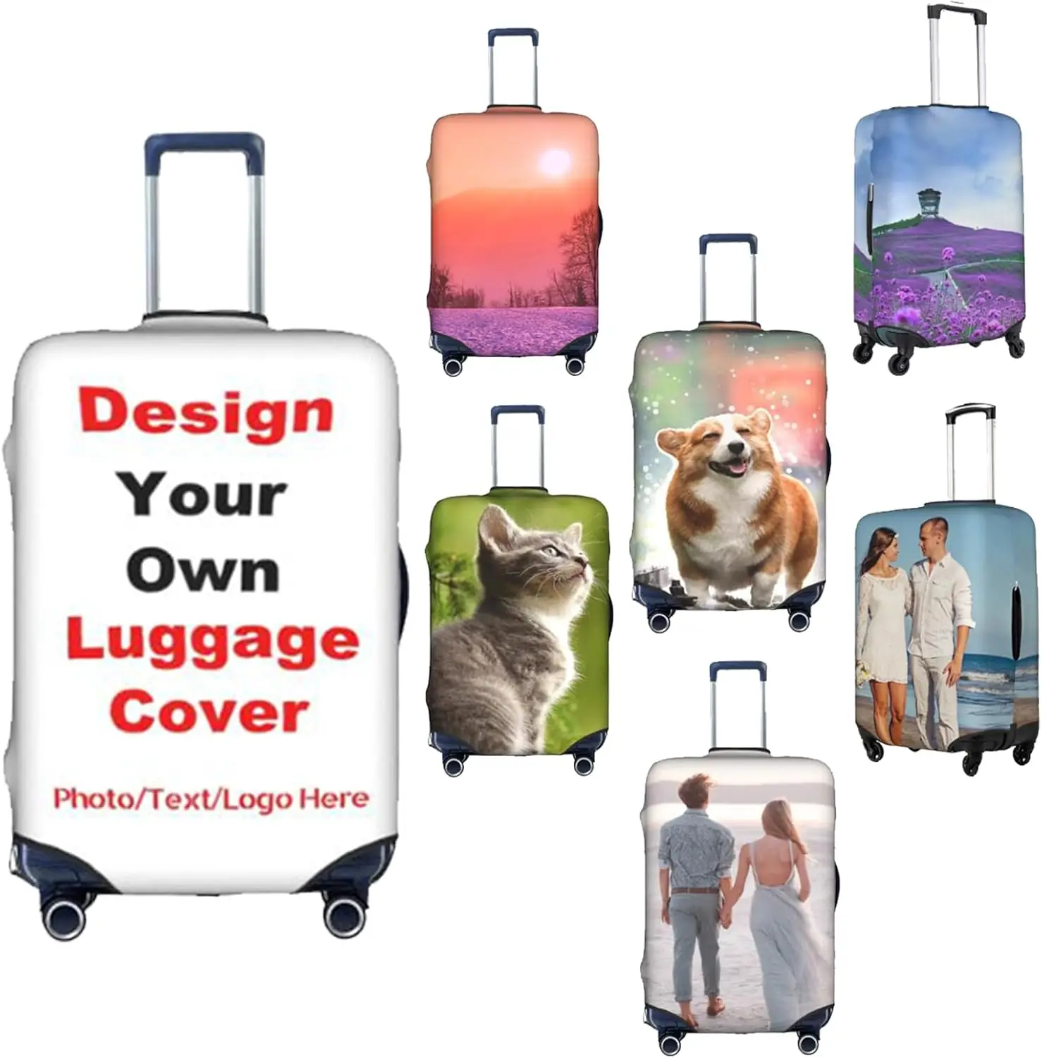 Custom Luggage Cover Personalized 1pc Suitcase Cover with Photo Text Customized Elastic Suitcase Protector Washable Double-Sided