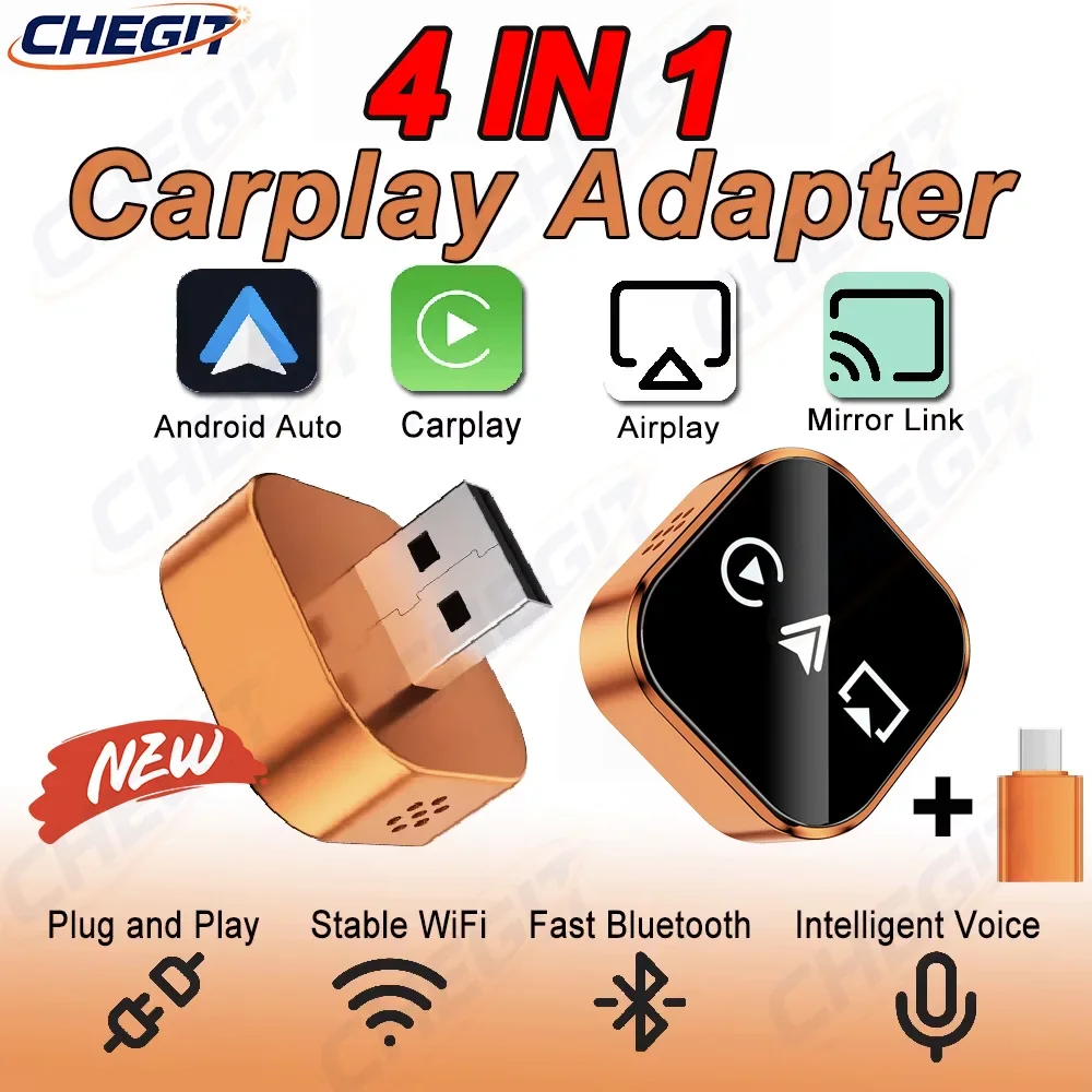 

Адаптер 4-в-1 для беспроводной проекции экрана, CarPlay, Airplay, Miracast, Android Auto, USB-донгл для VW, для Benz, с поддержкой Type-C.