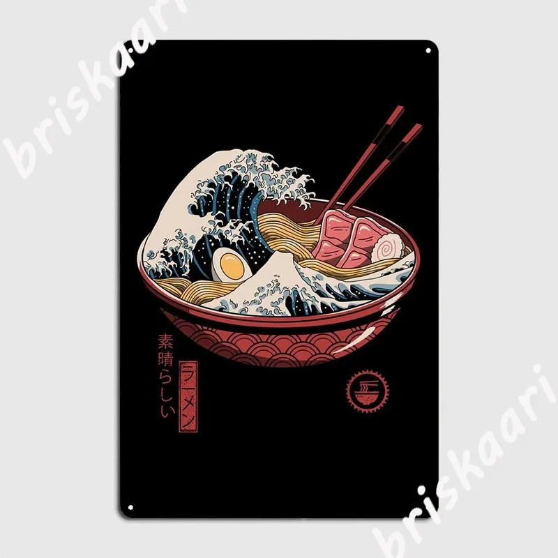 Gran Ramen Wave-letrero de Metal, cueva, Pub, Club, platos divertidos, carteles de estaño