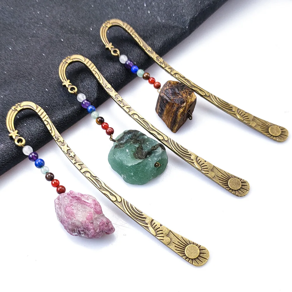 

YIZIZAI Vintage Handmade 7 Chakra Bookmark Natural Reiki Healing Energy Balance Meditation Raw Stones Bookmarks Car Home Hanging