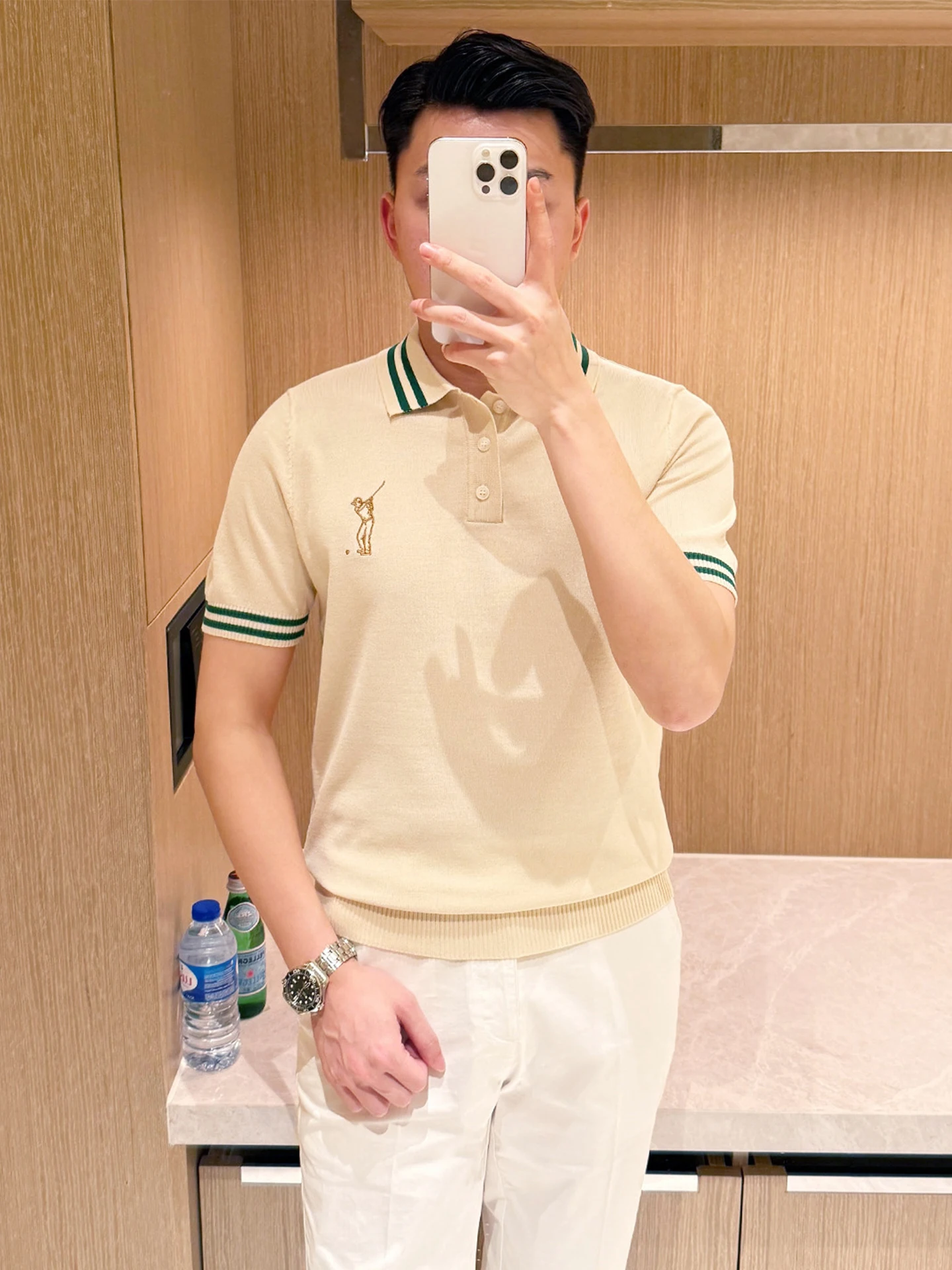 

Ele Embroidered Knitted ort Sve irt Men's Slim Fit Summer Busin Casual Turn-down Collar T-irt Faionabl...