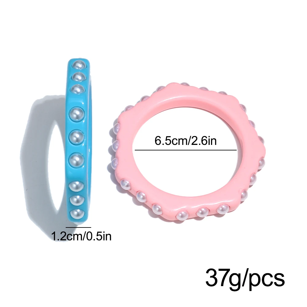 New Pink Blue Hexagon Insert Pearl Beads Bangles Resin Geometric Bangle Bracelets for Women Fashion Jewelry Gifts
