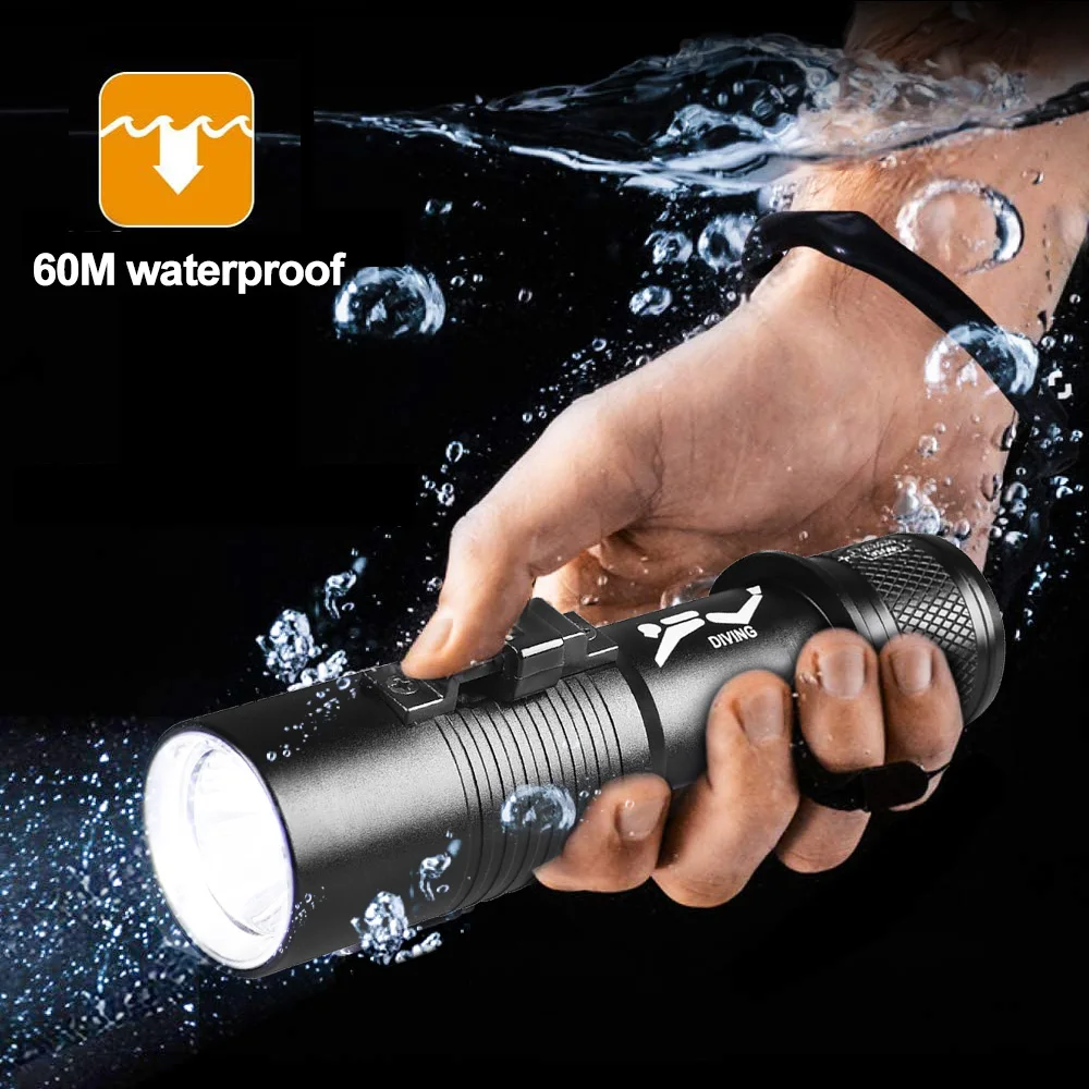 The new diving flashlight magnetic switch professional diving portable 18650AAA 26650 aluminum diving flashlight With hand rope