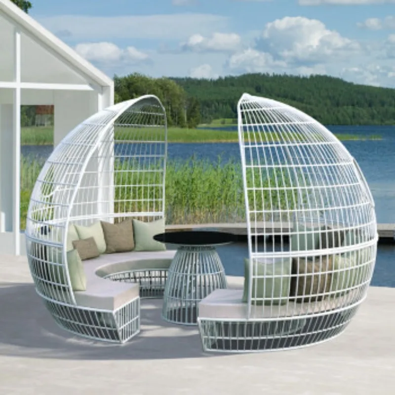 

Lying Bed Outdoor Leisure Large Round Bed Bird's Nest Hotel Clubhouse Sales Office Terrace Imitation Rattan Bed