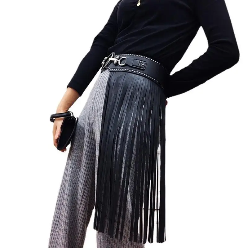 39BD Gothic Unisex Waist Belt for Women Adjustable Body Chain with Long Tassels