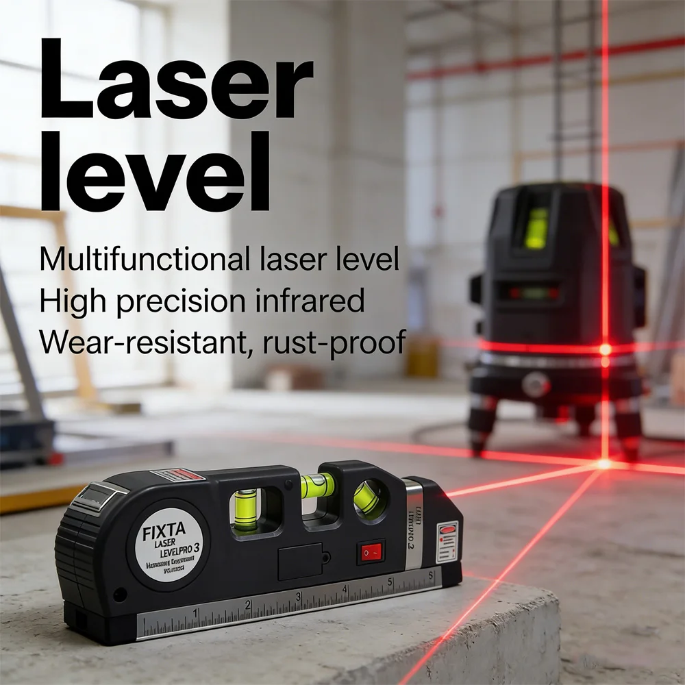 

Laser Level Multipurpose Line Laser Leveler Tool Cross Line Lasers With 8FT 2.5M Standard Measure Tape and Metric Rulers