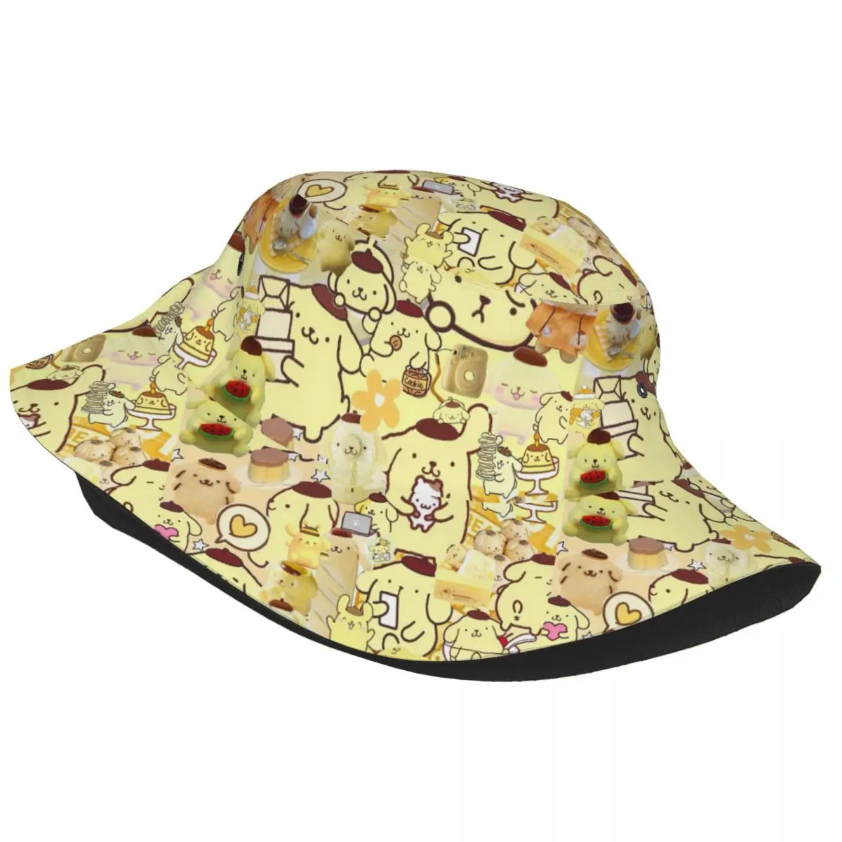 Women Bucket Hats Pom Pom Purin Collage Beach Hatwear Lightweight Vacation Fisherman Hat Cartoon Panama Hat Dropshipping