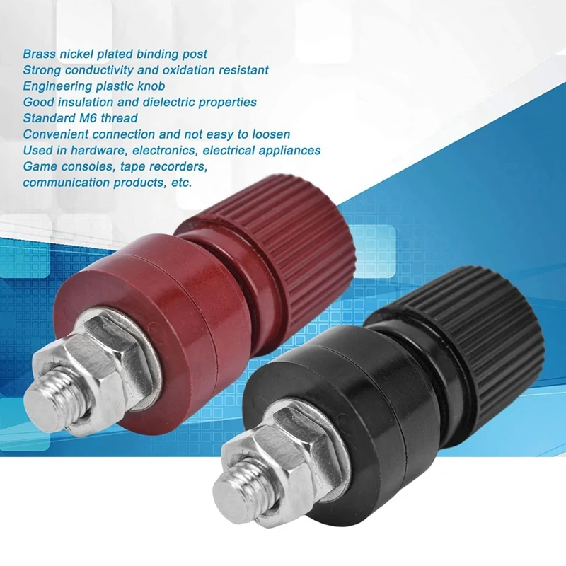 5 Pairs Brass Plated Binding Posts, M6 Thread Terminal, Wide Application, Easy To Distinguish, Strong Conductivity