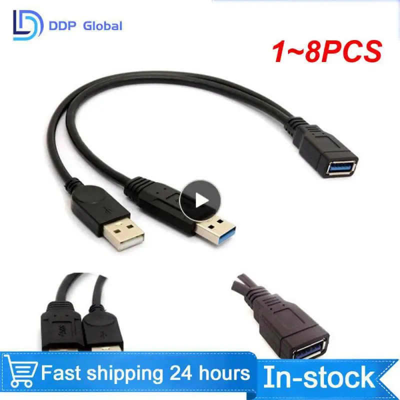 1~8PCS 30cm USB 3.0 to USB 3.0 2.0 USB Female to Dual USB Male Extra Power Data Y One Point Two Extension Cable Computer Adapter