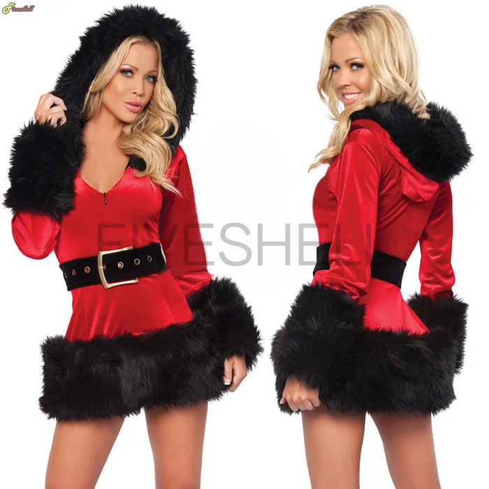 Xmas Miss Claus Dress Suit Women Christmas Fancy Party Dress Sexy Santa Outfits Hoodie Santa Claus Sweetie Cosplay Costumes