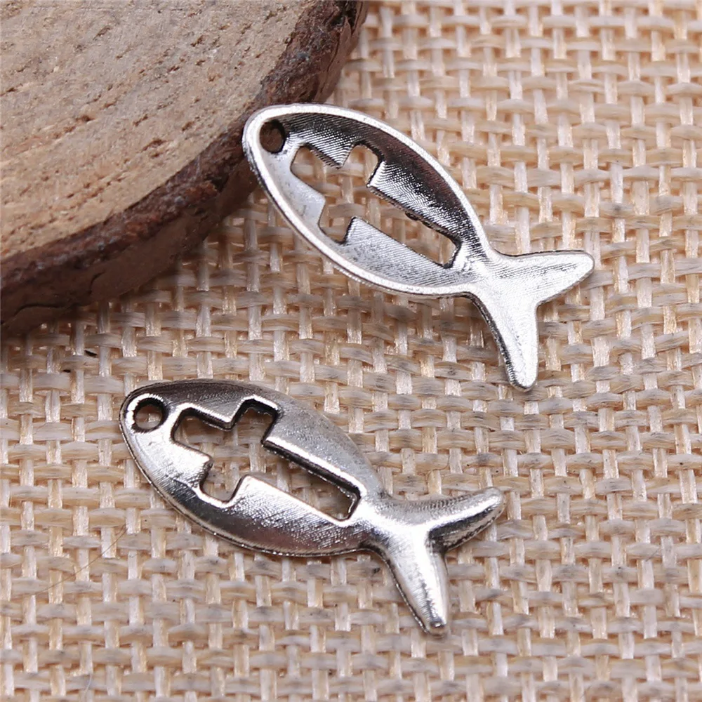 20pcs 8x20mm(0.31x0.79inch) 2 Colors Jesus Fish Charms Alloy Jewelry Making Accessories view 5