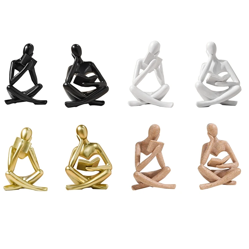 

Thinkers Sculptures,Sandstone Thinkers Resin Statue Reading Ornament,Thinkers Sculpture Decoration, Modern Book Decor Durable B