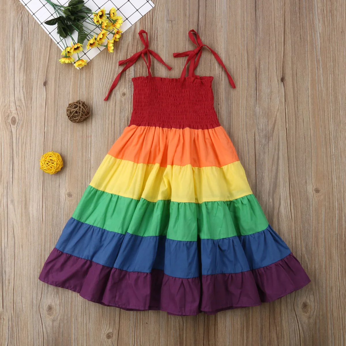 Pudcoco 2020 Toddler Kid Baby Girl Clothes Rainbow Pageant Party Princess Dress Sundress Colorful Clothes 2-7 Years