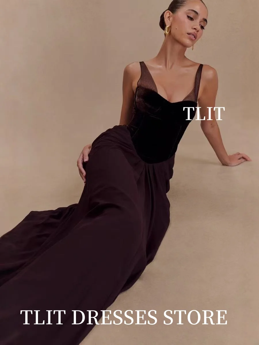 TLIT Sexy Mesh Straps Velvet Corset Patchwork Dress Women Sleeveless Backless Folds Slim Dresses Elegant Evening Gown Customized