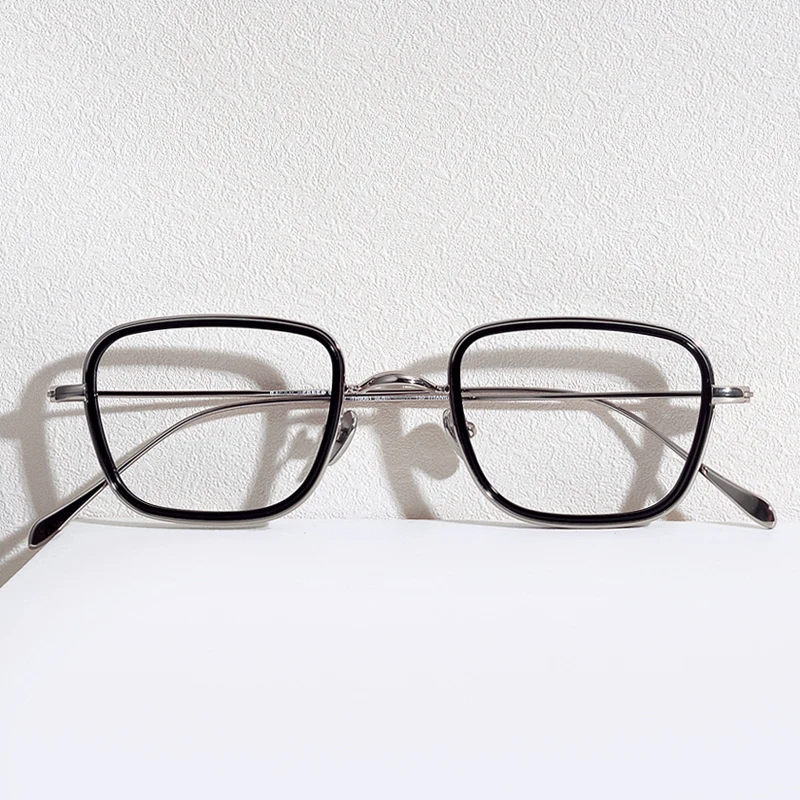 ビジネススタイルの男性チタンメガネフレーム近視光学処方眼鏡フレーム女性のための日本の古典的な正方形フルリムアイウェア